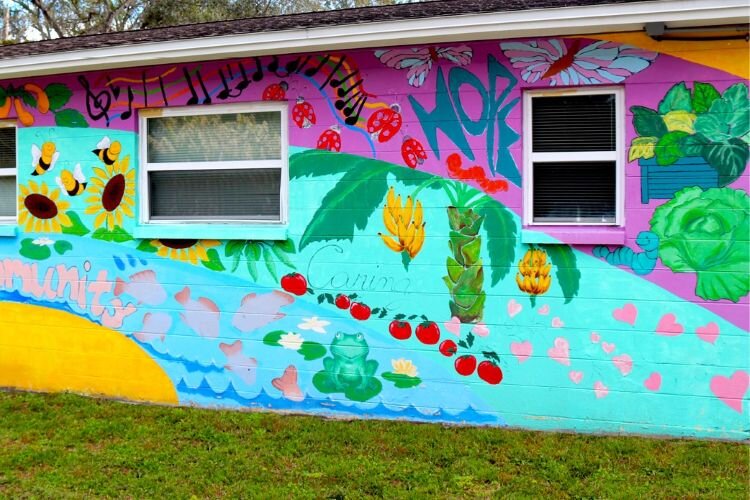 The mural at Harvest Hope Center is part of the creative placemaking and public art initiative the University Area CDC is expanding with a grant from Community Foundation Tampa Bay