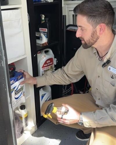 Danny Gallagher, with Hillsborough County Solid Waste Services, explains that storing chemicals properly as a hurricane approaches helps prevent contamination if the storm hits the area.