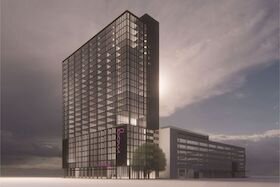 Artist rendering of new Moxy Hotel in The Heights.