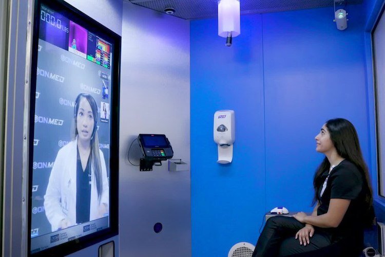A telemedicine montior enables patients and physicians to see each other in real time.