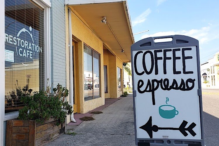 Fresh brewed coffee from primarily Central American beans are featured at Restoration Cafe in downtown Clearwater.