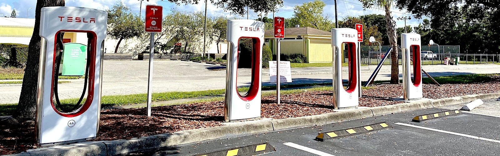 A row of charging stations awaits EV owners at the Winn Dixie on Swann Avenue in South Tampa.