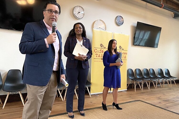 Tampa City Council Chair Luis Viera speaks passionately at Cafe con Tampa about why it's important to recognize the history of local lynchings. (January 2020)