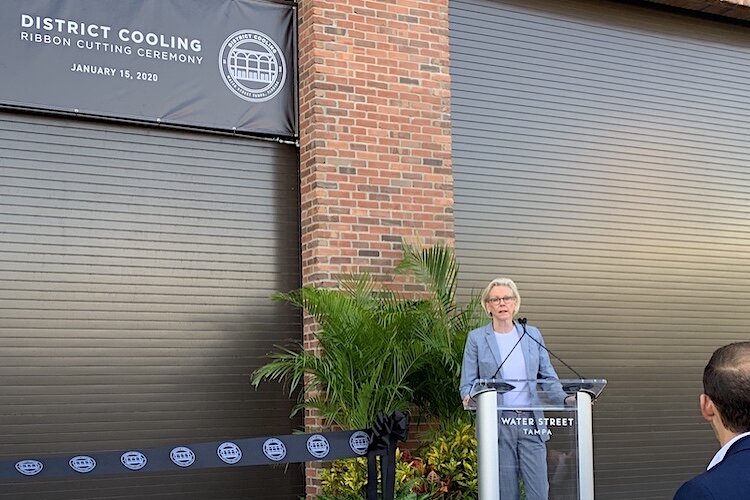 Tampa Mayor Jane Castor talks about the many innovative solutions the District Cooling plant offers the Water Street community.