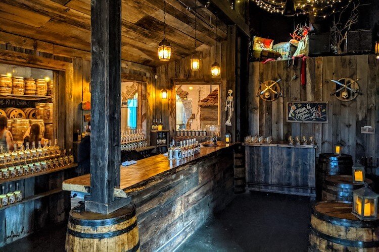 The tasting room at Tampa Bay Rum Company, designed to look like a pirate’s den.