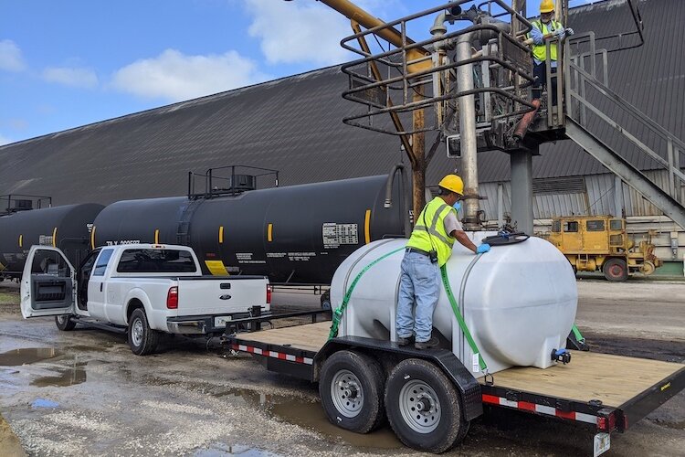 Moving five tons of molasses into the Tampa Bay Rum distillery.