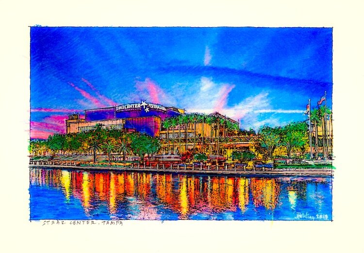 Sunrise over the Straz Center sketch by John Pehling.