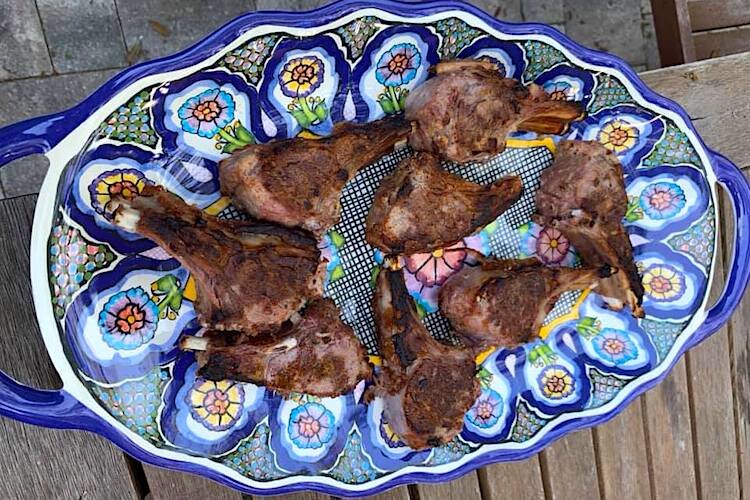 Randy Mason Lang marinated lamb with dijon and cotes d' rhone. The Langs used their smoker to cook the dish.