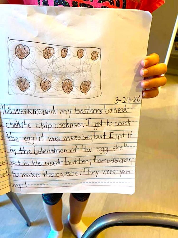 Six year-old Claire Starbuck makes a delicious batch of chocolate chip cookies - and then writes about the experience in her journal.