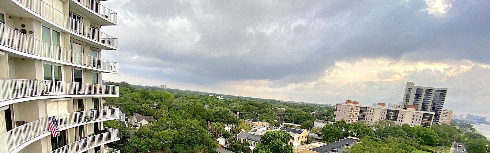 A bird's eye view looking northwest from high atop the Bayshore on a recent stormy day.