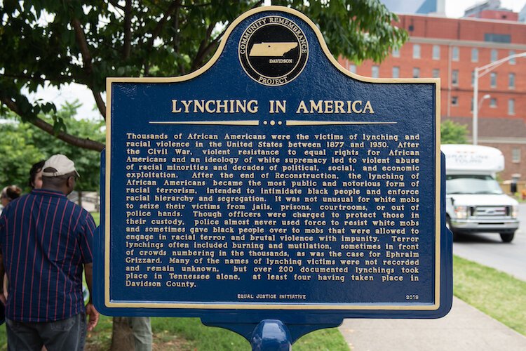 Signage marking the Equal Justice Initiative in Montgomery, Alabama.