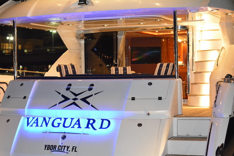 The Vanguard is an 83-foot English-built Sunseeker yacht.