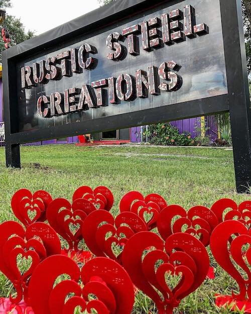 Rustic Steel in Tampa Heights made the metal heart sculpture awards given to Tampa Bay Area COVID-19 heroes.