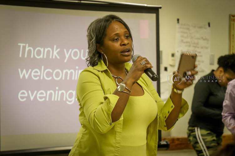 Marilyn Turman, the coalition's director of communications, welcomes Pinellas County Commission members and the public to the November meeting in Clearwater.