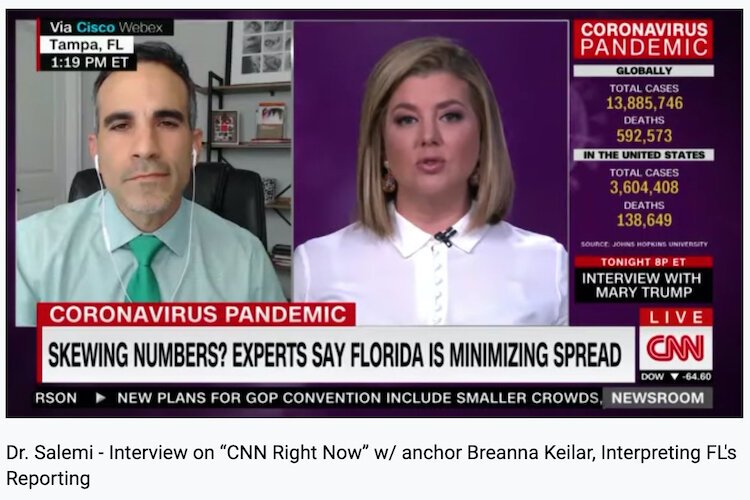 Epidemiologist Dr. Jason Salemi of USF shares Florida data in CNN interview.