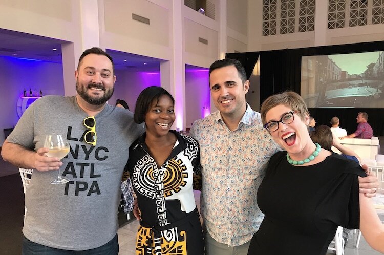 Film Tampa Bay Executive Director Tyler Martinolich, Lawyer Ann-Eliza Musoke Taylor, Creative Director Michael Martz, and Martz's wife Photographer Amy Martz of Second Screen Cult Cinema.