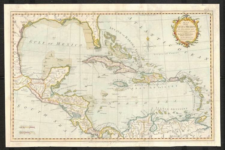 A map of the Gulf of Mexico, the Caribbean Islands, and adjacent countries from 1777 in the Touchton Map Library.