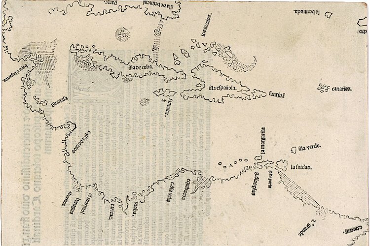 The Martyr map, the earliest known map of Florida (at top of image), from 1511.