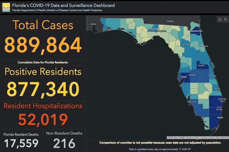 Total COVID-19 cases recorded in Florida as of Nov. 16, 2020.