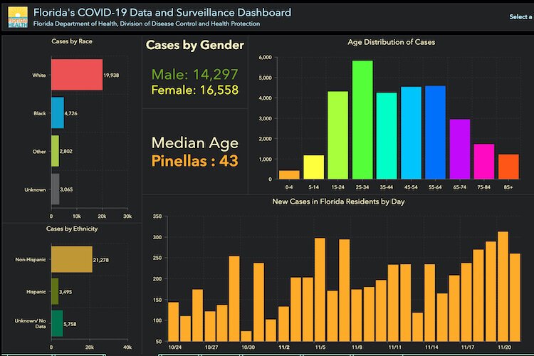 COVID-19 cases in Pinellas County Florida as of Nov. 23, 2020.