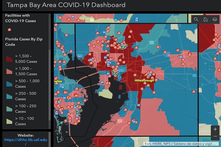 Tampa Bay Area COVID-19 Dashboard created by USF researchers to map outbreaks by ZIP code..