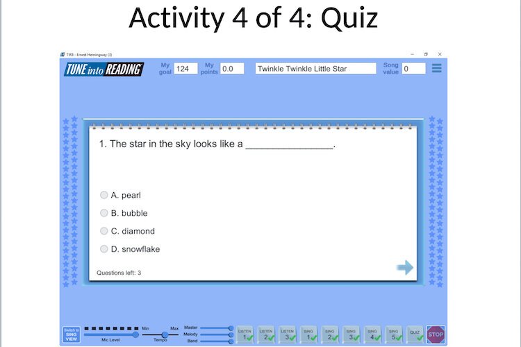 Comprehension is part of the testing process after each lesson.