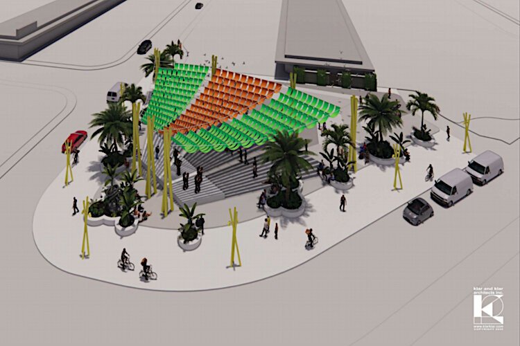 A mercado-style gateway plaza will anchor the Cleveland Street Streetscape project at the intersection of Cleveland, Highland Avenue, and Court Street in downtown Clearwater.