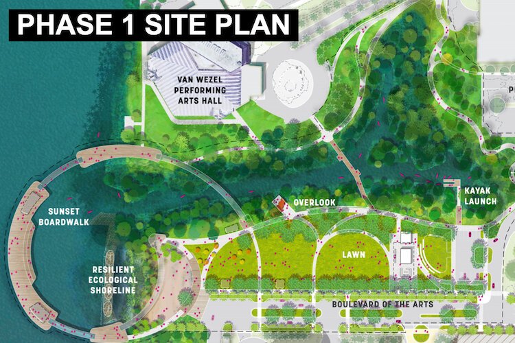 A rendering from the Bay Park Conservancy illustrates the plan to transform a portion of the downtown Sarasota bayfront.