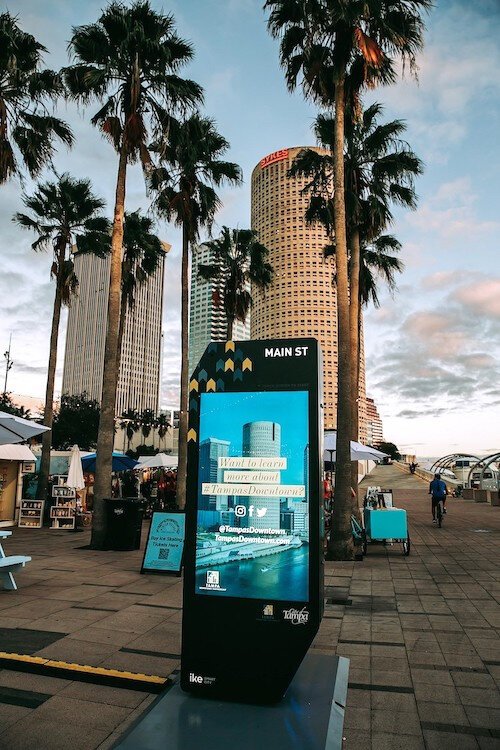 New smart kiosks being installed in downtown provide maps, directions, and information on local small businesses.