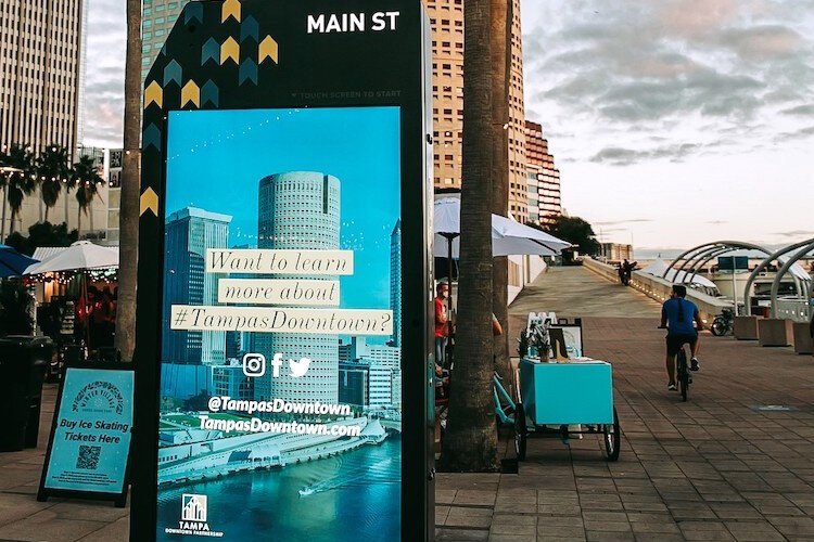 New smart kiosks being installed in downtown provide maps, directions, and information on local small businesses.