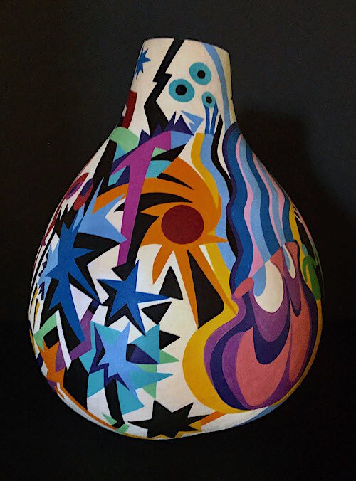 Nadine Meyers Saitlin of Boca Raton and Chicago uses bold colors and provocative design on vases and other surfaces.
