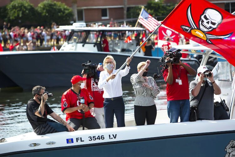 Tampa Mayor Jane Castor and her partner Ana Cruz join in the merriment on the Hillsborough River.