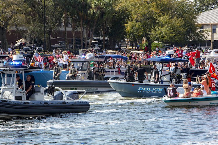 Law enforcement officers showed up in force for the boat parade honoring the Bucs.