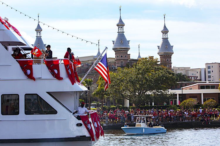 The Tampa Bay Buccaneers occupied several boats along the parade route in downtown Tampa.
