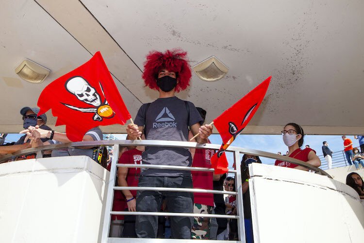 Tampa's Elio Peguero, 20, sported his custom haircolor to celebrate the Super Bowl LV Champion Tampa Bay Bucs' win over the Kansas City Chiefs.