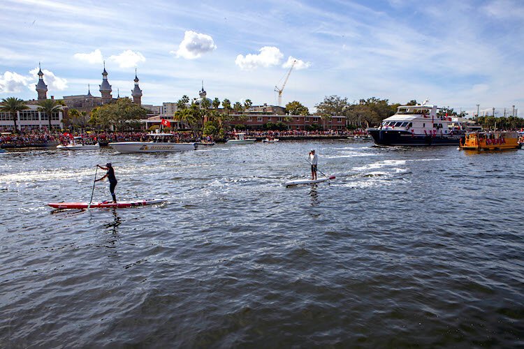 Paddle boarders getting into the spirit of the boat parade.