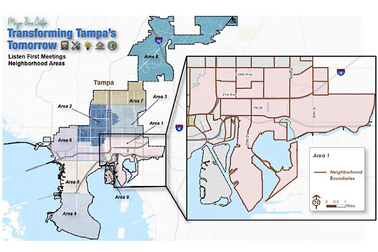 The first two of 10 Listen First meetings are scheduled for area one (East Tampa) on Feb. 23rd and area two (the Heights neighborhoods) on March 3rd.