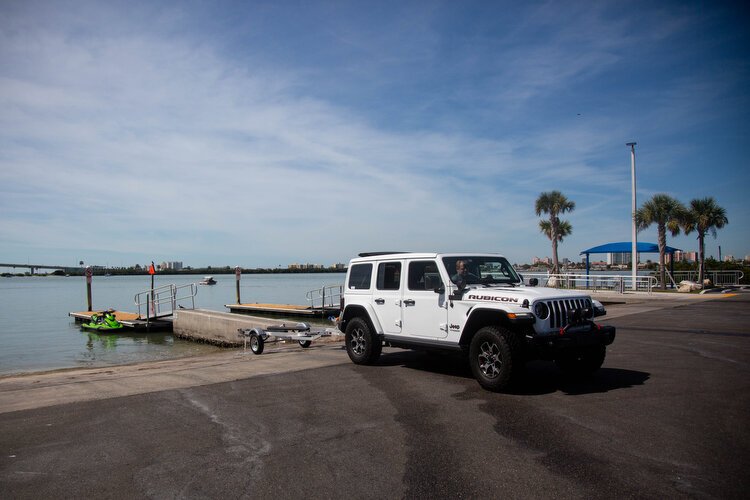 A local unloads his jet-ski at the Seminole Boat Ramp. 