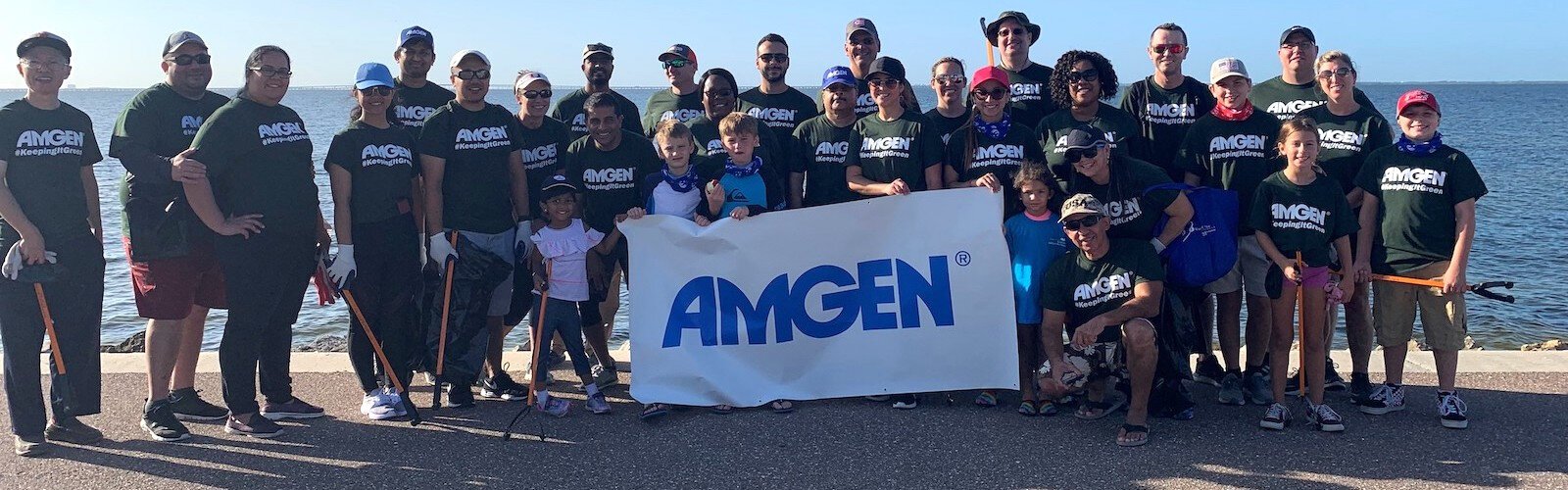 Amgen team members participating in the 2019 International Coastal Cleanup Day at the Courtney Campbell Causeway.