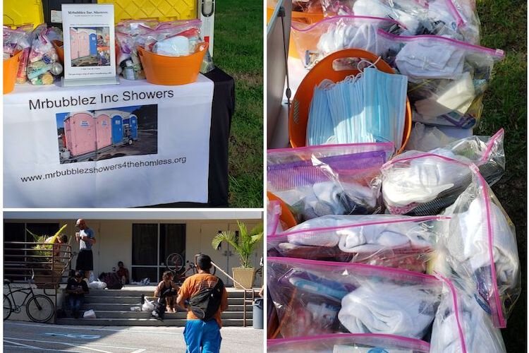 During the pandemic, Mr. Bubblez packs HHbags (healthcare hygiene bags) with face masks, hand sanitizer, soap, deodorant, and more.