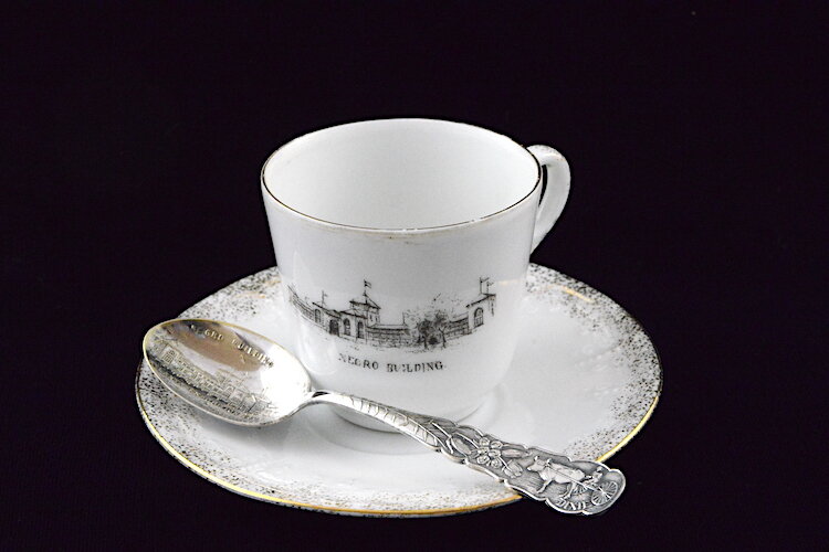 Historic tea cup, saucer, and spoon from the Atlanta History Center.