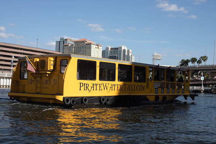 Water taxis in downtown Tampa offer stops along the waterfront within walking distance of restaurants, shops, and entertainment venues.