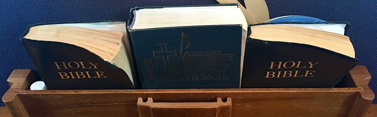 Well-used Bibles and hymnals await congregants at the historic Mt. Zion A.M.E. Church in Port Tampa. 