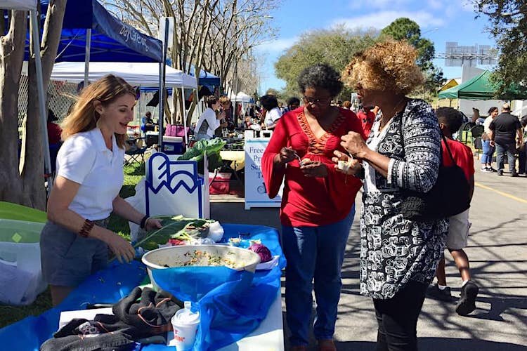 Nutritionist Wendy Wesley educating patrons of the 2020 Collard Green Festival.