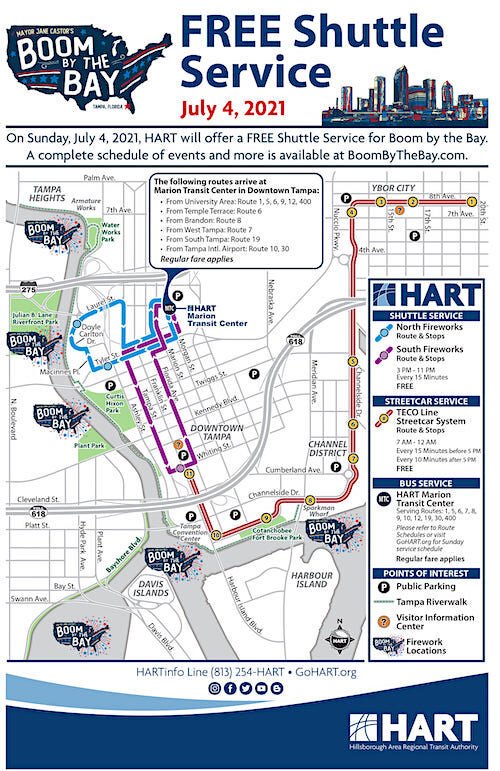 Map of free July 4th shuttle ride by HART.