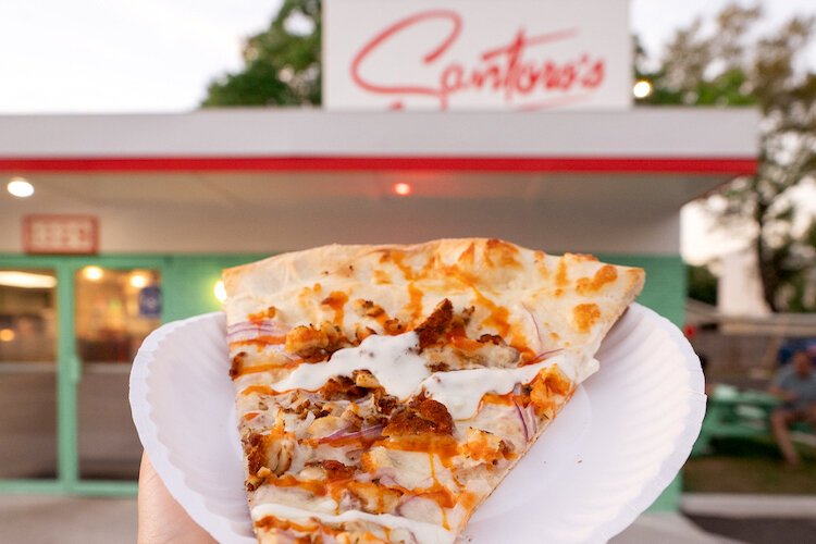 A single slice at Santoro’s Pizza in North Hyde Park.