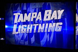 Tampa Bay Lightning signage inside Amalie Arena in downtown Tampa.