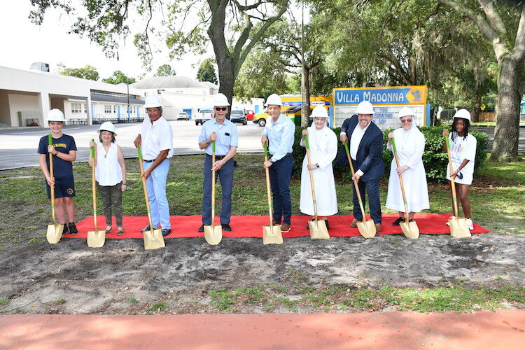 The June 17 groundbreaking ceremony for the Villa Madonna School Pavilion and Campus Renovation Project.
