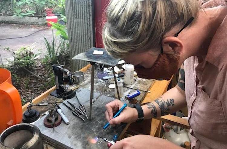 Alyse Trent, 2021 ACHC Grantee, working on soldering in one of the classes she used her grant money for.