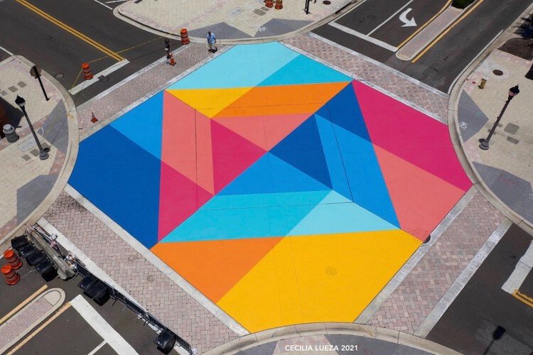 Cecilia Lueza’s “Summertime,” intersection mural, which can be found at the corner of Cleveland and Garden Ave.